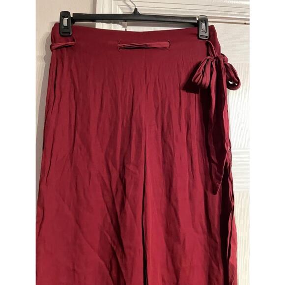 Valentino Roma Silk Palazzo Vintage Tie Wide Trouser Burgundy pant Sz 10 coastal - Picture 3 of 8